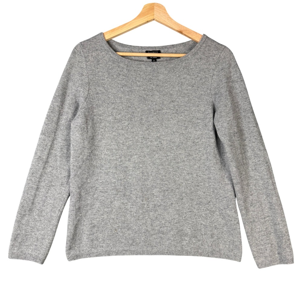 Talbots Petites Pure Cashmere Boat Neck Sweater Gray Medium PM Pullover